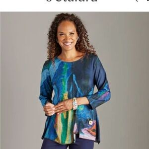 Abstract-Print Blue Long Sleeve Tunic Top